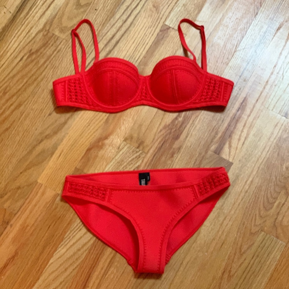 Triangl Swimwear Red Neoprene Crocheted Bikini
